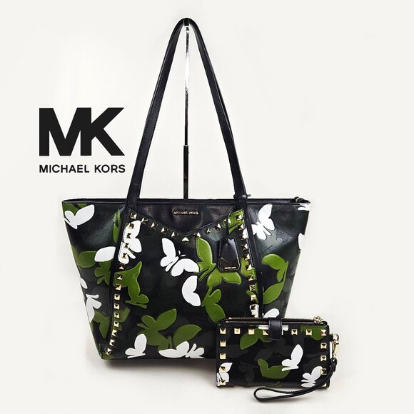 Michael Kors Whitney Large Butterfly Camo Tote & Adele Smartphone Wallet - Picture 1 of 16